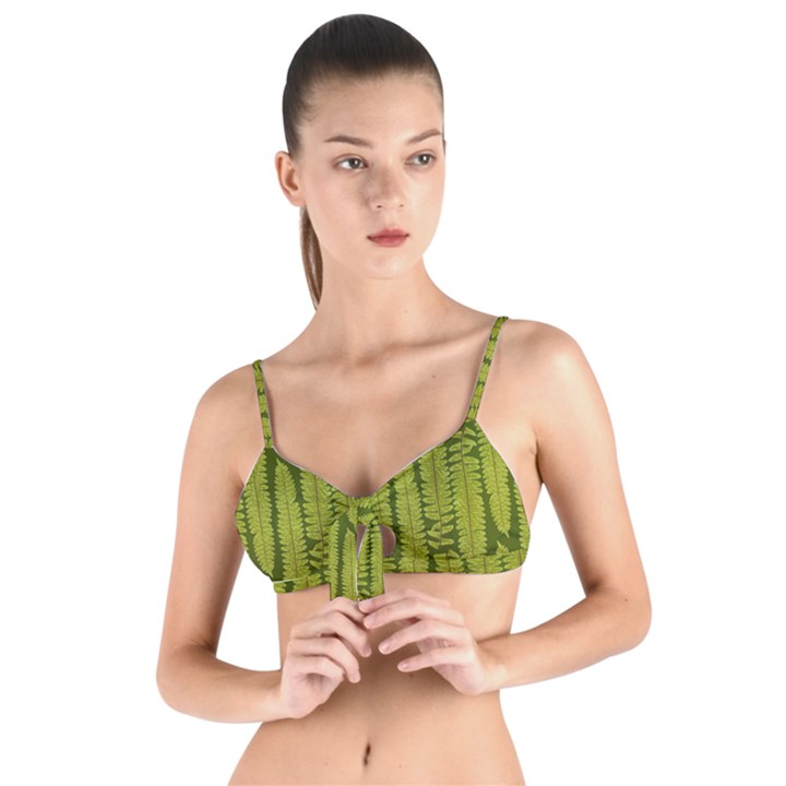 Fern Texture Nature Leaves Tie Up Cut Bikini Top