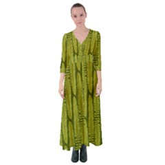 Fern Texture Nature Leaves Button Up Maxi Dress