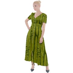 Fern Texture Nature Leaves Button Up Short Sleeve Maxi Dress