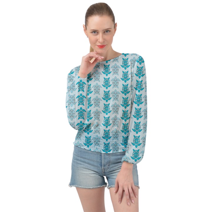 Sea Turtle Sea Animal Banded Bottom Chiffon Top