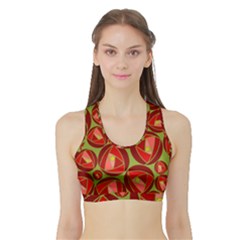 Abstract Rose Garden Red Sports Bra With Border by Dutashop