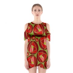 Abstract Rose Garden Red Shoulder Cutout One Piece Dress by Dutashop