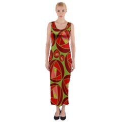 Abstract Rose Garden Red Fitted Maxi Dress by Dutashop