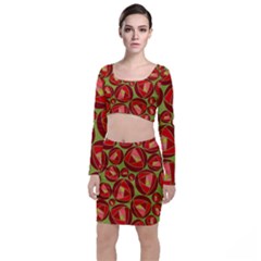 Abstract Rose Garden Red Top And Skirt Sets