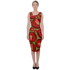 Abstract Rose Garden Red Sleeveless Pencil Dress by Dutashop