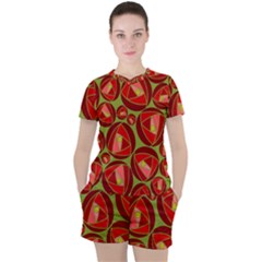 Abstract Rose Garden Red Women s Tee And Shorts Set