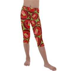 Abstract Rose Garden Red Kids  Lightweight Velour Capri Leggings  by Dutashop