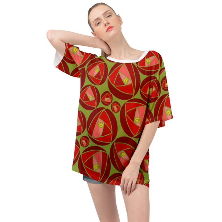 Abstract Rose Garden Red Oversized Chiffon Top