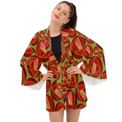 Abstract Rose Garden Red Long Sleeve Kimono