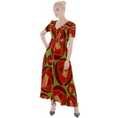 Abstract Rose Garden Red Button Up Short Sleeve Maxi Dress by Dutashop