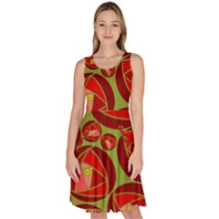 Abstract Rose Garden Red Knee Length Skater Dress With Pockets by Dutashop