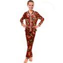 Abstract Rose Garden Red Kid s Satin Long Sleeve Pajamas Set View1