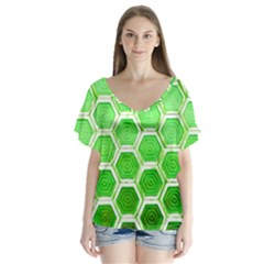 Hexagon Windows V-neck Flutter Sleeve Top by essentialimage365