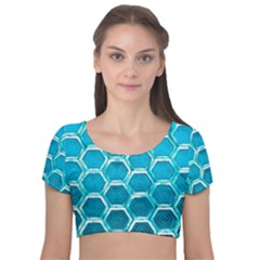 Hexagon Windows Velvet Short Sleeve Crop Top  by essentialimage365