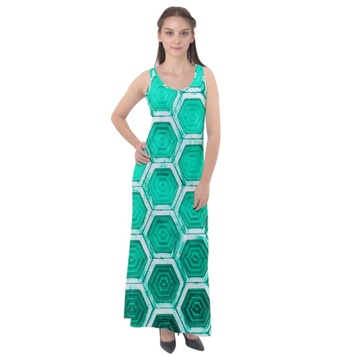 Hexagon Windows Sleeveless Velour Maxi Dress