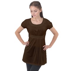 Brunette Brown Puff Sleeve Tunic Top by FabChoice