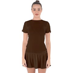 Brunette Brown Drop Hem Mini Chiffon Dress by FabChoice