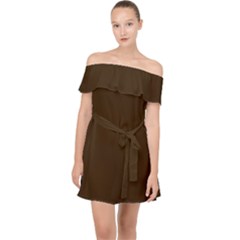 Brunette Brown Off Shoulder Chiffon Dress by FabChoice