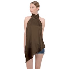 Brunette Brown Halter Asymmetric Satin Top by FabChoice