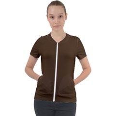 Brunette Brown Short Sleeve Zip Up Jacket by FabChoice