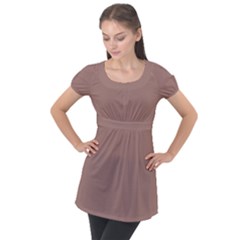 Burnished Brown Puff Sleeve Tunic Top by FabChoice