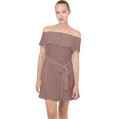 Burnished Brown Off Shoulder Chiffon Dress by FabChoice