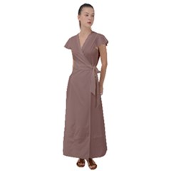 Burnished Brown Flutter Sleeve Maxi Dress by FabChoice