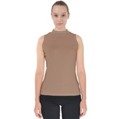 Cafe Au Lait Mock Neck Shell Top by FabChoice