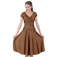 Caramel Cafe Cap Sleeve Wrap Front Dress