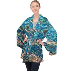 Oceanic Mircoscope  Long Sleeve Velvet Kimono 