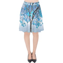 Crystal Blue Tree Velvet High Waist Skirt by icarusismartdesigns