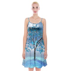 Crystal Blue Tree Spaghetti Strap Velvet Dress