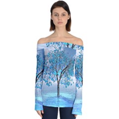 Crystal Blue Tree Off Shoulder Long Sleeve Top by icarusismartdesigns