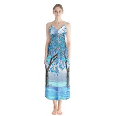 Crystal Blue Tree Button Up Chiffon Maxi Dress by icarusismartdesigns