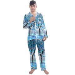 Crystal Blue Tree Men s Long Sleeve Satin Pajamas Set by icarusismartdesigns