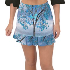 Crystal Blue Tree Fishtail Mini Chiffon Skirt by icarusismartdesigns