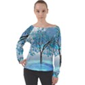 Crystal Blue Tree Off Shoulder Long Sleeve Velour Top View1