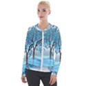 Crystal Blue Tree Velvet Zip Up Jacket View1