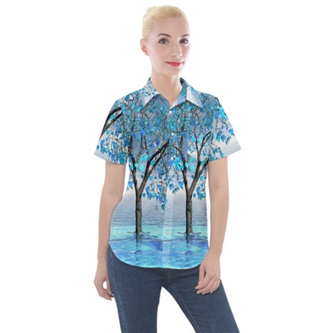 Crystal Blue Tree Women s Short Sleeve Pocket Shirt by icarusismartdesigns