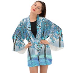 Crystal Blue Tree Long Sleeve Kimono by icarusismartdesigns