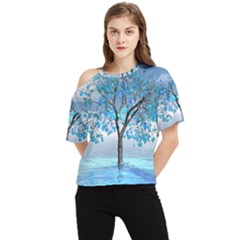 Crystal Blue Tree One Shoulder Cut Out Tee by icarusismartdesigns