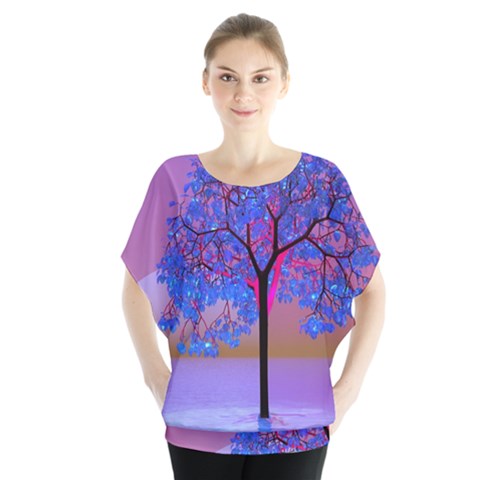 Tree Sunset Batwing Chiffon Blouse by icarusismartdesigns