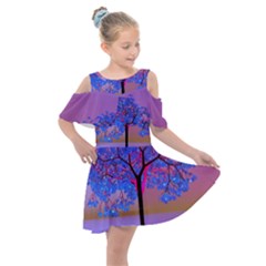 Tree Sunset Kids  Shoulder Cutout Chiffon Dress by icarusismartdesigns