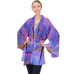 Tree Sunset Long Sleeve Velvet Kimono  by icarusismartdesigns