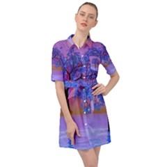 Tree Sunset Belted Shirt Dress by icarusismartdesigns