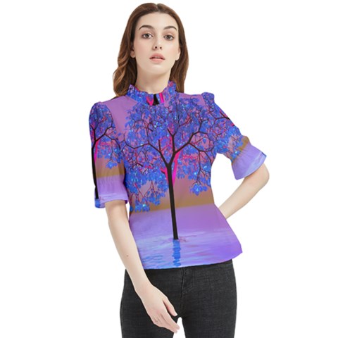 Tree Sunset Frill Neck Blouse by icarusismartdesigns