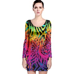 Abstract Jungle Long Sleeve Velvet Bodycon Dress