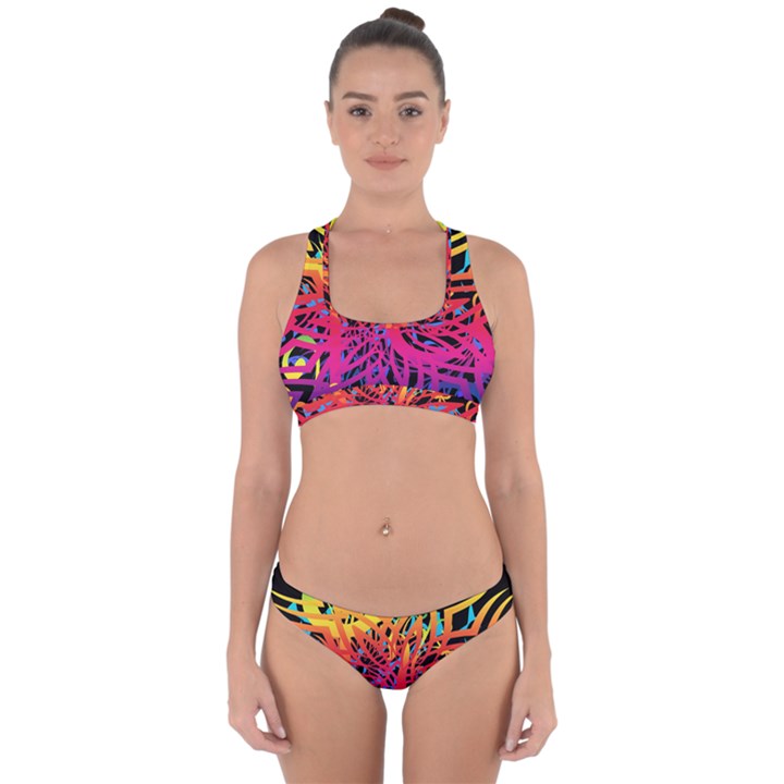 Abstract Jungle Cross Back Hipster Bikini Set