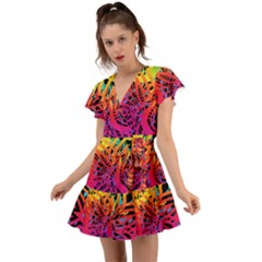 Abstract Jungle Flutter Sleeve Wrap Dress by icarusismartdesigns