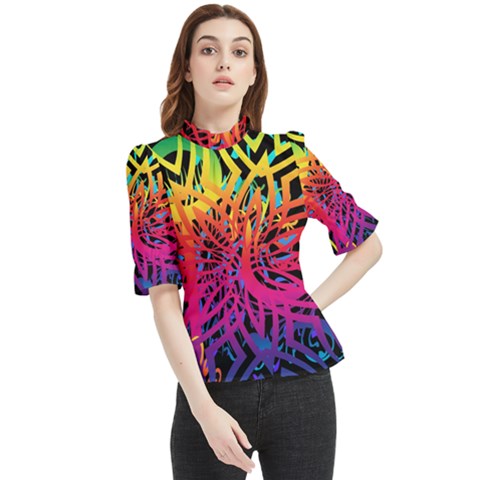 Abstract Jungle Frill Neck Blouse by icarusismartdesigns